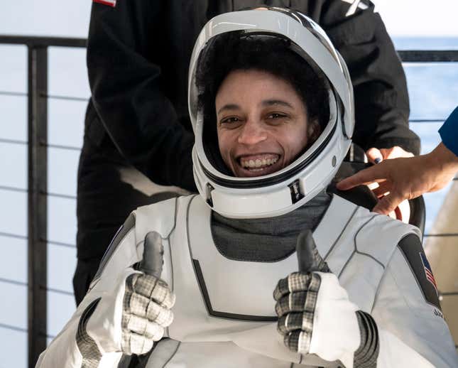 JACKSONVILLE, FLORIDA - OCTOBER 14: In this handout provided by NASA, NASA astronaut Jessica Watkins is helped out of the SpaceX Crew Dragon Freedom spacecraft onboard the SpaceX recovery ship Megan after she, NASA astronaut Kjell Lindgren, NASA astronaut Robert Hines, and ESA (European Space Agency) astronaut Samantha Cristoforetti, landed in the Atlantic Ocean off the coast of Jacksonville, Florida, Friday, Oct. 14, 2022. Lindgren, Hines, Watkins, and Cristoforetti are returning after 170 days in space as part of Expeditions 67 and 68 aboard the International Space Station.