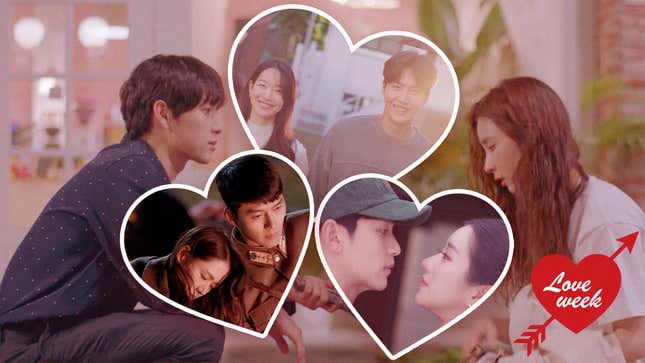 Background: Run On (Screenshot: Netflix); Hearts, clockwise from left: Crash Landing On You (Lim Hyo Seon/Netflix), Hometown Cha-Cha-Cha (Screenshot: Netflix), It’s Okay To Not Be Okay (Screenshot: Netflix)