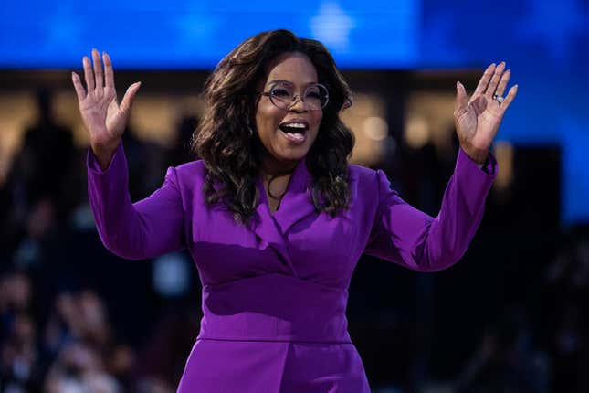 Oprah Winfrey arrives to speak on the third night of the Democratic National Convention at the United Center in Chicago, Ill., on Wednesday, August 21, 2024.