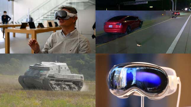 Image for article titled Apple Vision Pro Sales Slump, Robot Weapons Get Scarier, TikTok Ban Is Here and More