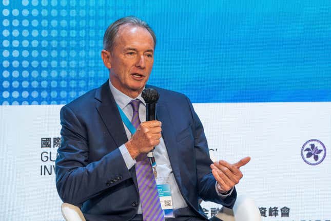 FILE - Chairman and Chief Executive Officer of Morgan Stanley James Gorman speaks during the Global Financial Leaders&#39; Investment Summit in Hong Kong, Wednesday, Nov. 2, 2022. Gorman, who announced plans to step down in May, will be replaced by bank veteran Ted Pick as CEO of Morgan Stanley, the Wall Street firm announced Wednesday, Oct. 25, 2023. Pick will succeed Gorman effective Jan. 1. (AP Photo/Bertha Wang, File)