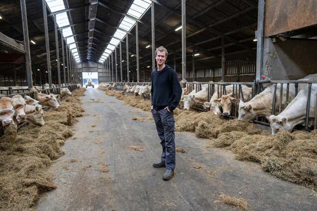 Farmer&#39;s Defense Force vice president Jos Ubels poses for a portrait at his farm in Anderen, Northern Netherlands, Monday, March 18, 2024. Ubels feels that everything from overbearing bureaucrats insisting when farmers should sow or harvest, imposing excessive restrictions on fertilizer and manure use and unfair international competition condoned by the European Union have created a potent mix that has driven him away from mainstream politics. (AP Photo/Peter Dejong)