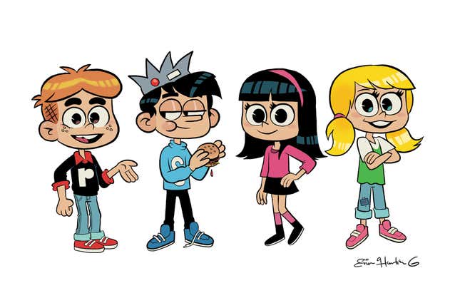 Kid versions of Archie, Jughead, Veronica and Betty as designed by Erin Hunting.