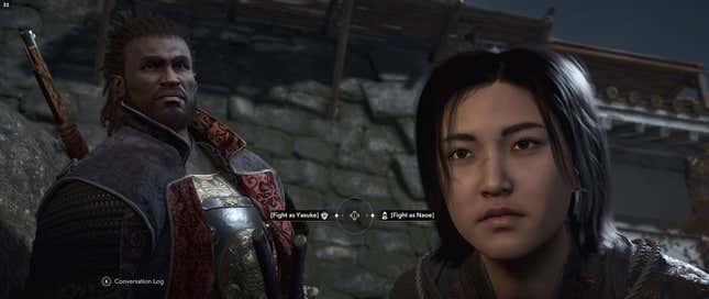 The player is given the choice between playing as Yasuke or Naoe.