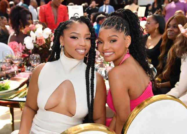 Chloe Bailey and Halle Bailey during the 2024 ESSENCE Black Women In Hollywood Awards Ceremony at Academy Museum of Motion Pictures on March 07, 2024 in Los Angeles, California.