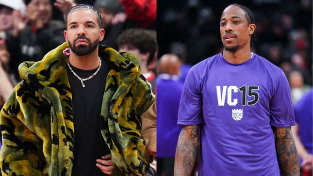 Image for article titled WATCH: Drake and Demar DeRozan Get Petty With Each Other During NBA Game, Thanks to Kendrick Lamar