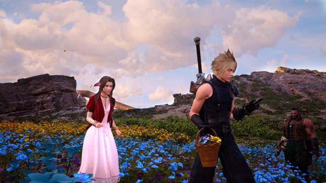 Cloud and Aerith go flower picking.