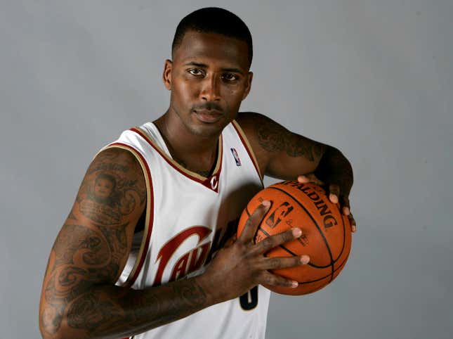 In this Sept. 29, 2008, file photo, Lorenzen Wright poses at Cleveland Cavaliers’ NBA basketball media day in Independence, Ohio. Billy Ray Turner is charged with conspiring with Sherra Wright to kill the retired NBA player Lorenzen Wright, whose body was found in a swampy field Memphis in 2010.