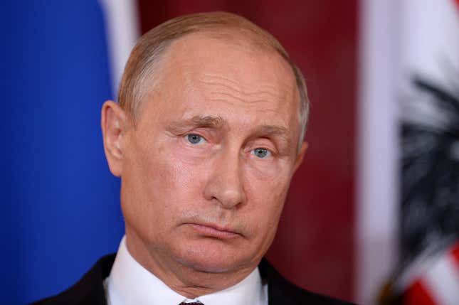 A headshot of Vladimir Putin, the Russian president.
