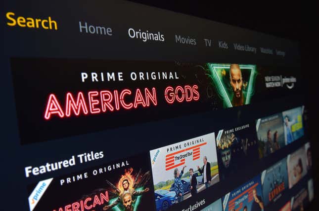 Stock photo of a page from amazon video, available on a smart television. 