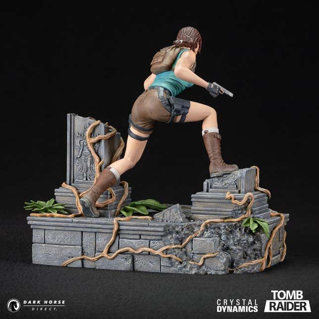 A shot of the Lara Croft statue from behind.