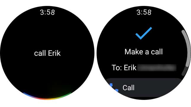 Screenshot of Phone Calling using Google Assistant on Galaxy Watch 4 