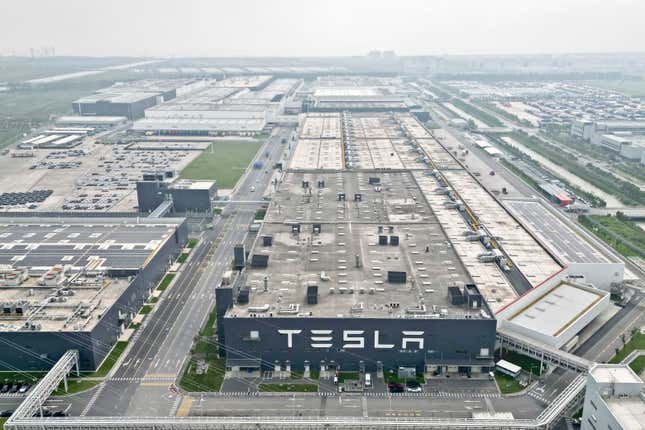 In this a photo released by Xinhua News Agency, the Tesla Gigafactory in Lingang new area of the China (Shanghai) Pilot Free Trade Zone is seen in east China&#39;s Shanghai on Sept. 26, 2023. American electric automaker Tesla&#39;s plans to produce energy-storage batteries in China moved forward on Friday, Dec. 22, 2023, with a signing ceremony for the land acquisition in Shanghai, China&#39;s state media said. (Liu Ying/Xinhua via AP, File)