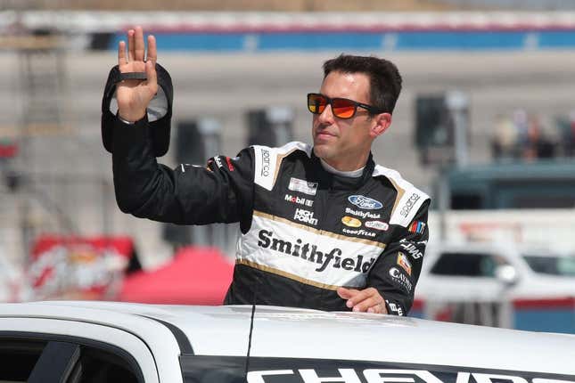 Sep 24, 2023; Fort Worth, Texas, USA;  NASCAR Cup Series driver Aric Almirola (10) during driver introductions before the AutoTrader EcoPark Automotive 400 at Texas Motor Speedway.