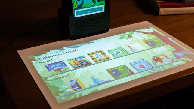 A photo of the white mat on which the Amazon Glow projects on