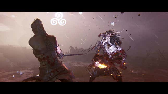 Senua fights someone wearing an animal skull as a mask.