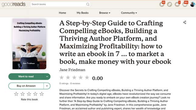 Screenshot of a fake book listed on Goodreads.