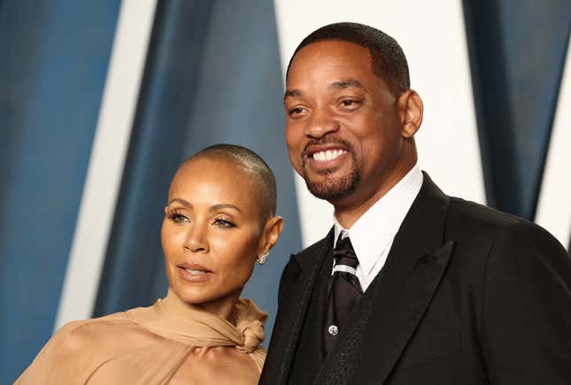 Jada Pinkett Smith, left and Will Smith attend the 2022 Vanity Fair Oscar Party hosted by Radhika Jones at Wallis Annenberg Center for the Performing Arts on March 27, 2022 in Beverly Hills, California.
