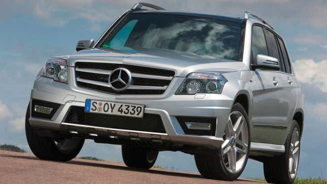 A photo of a silver Mercedes-Benz GLK SUV. 