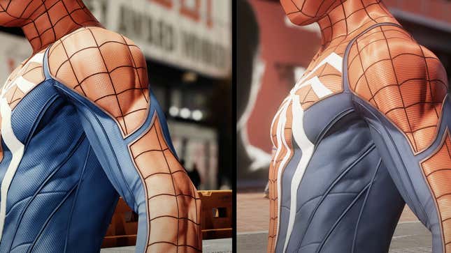 Peter Parker's chest in Spider-Man 1 versus Spider-Man 2.