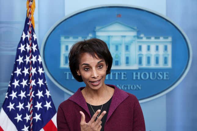 WASHINGTON, DC - MARCH 10: Chair of the Council of Economic Advisers Cecilia Rouse speaks during a daily news briefing at the James S. Brady Press Briefing Room of the White House on March 10, 2023 in Washington, DC. 