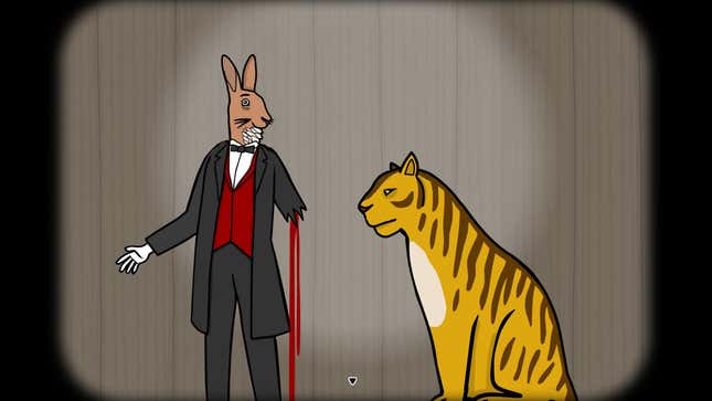 Mr Rabbit has had his arm bitten off by a tiger.