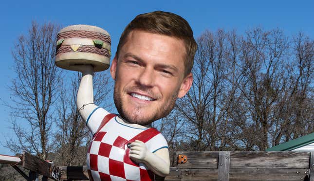 Alan Ritchson, a very good big boy—hence his head on a Big Boy statue