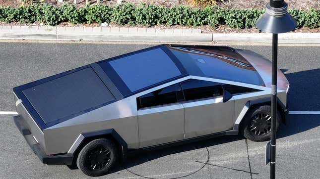 An aerial view of a Tesla Cybertruck being driven on July 24, 2024 in Burbank, California (not the Cybertruck mentioned in the story)