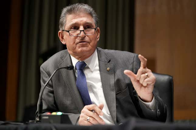 West Virginia Sen. Joe Manchin showing how many times he plans to vote with Democrats. 