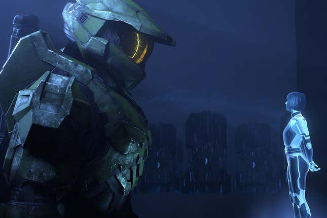 Master Chief and the Weapon in 343 Industries' Halo Infinite. 