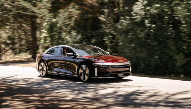 A wine red 2022 Lucid Air Grand Touring Performance