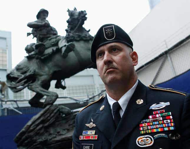 Green Beret Master Sergeant Michael Elmore joined the Northern Alliance against the Taliban in Afghanistan in 2001, using horses to move about the rugged terrain.