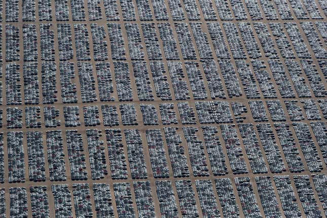 Reacquired Volkswagen and Audi diesel cars sit in a desert graveyard near Victorville, Calif. on Mar. 28.