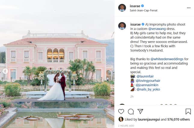 Image for article titled Congratulations to Issa Rae, Who Got Married In a Very Expensive-Looking Vera Wang Gown