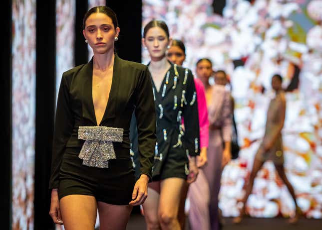 Models walk the runway during the Mexican designer Alejandra Alersundi show as part of Intermoda 2024 at Expo Guadalajara on Jan. 17, 2024, in Guadalajara, Mexico.