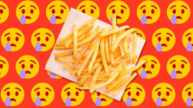 in-n-out fries on frowny face background