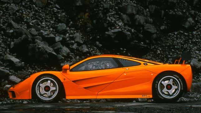 A photo of an orange McLaren F1 supercar. 