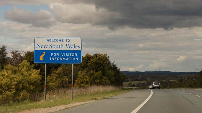 A "Welcome To New South Wales" alongside a highway