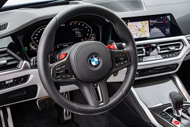 Steering wheel and dashboard of a BMW M3 Competition