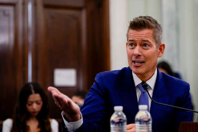 Sean Duffy, former Republican Representative from Wisconsin and Transportation Secretary nominee, during a Senate Commerce, Science, and Transportation Committee confirmation hearing in Washington, DC, US, on Wednesday, Jan. 15, 2025.