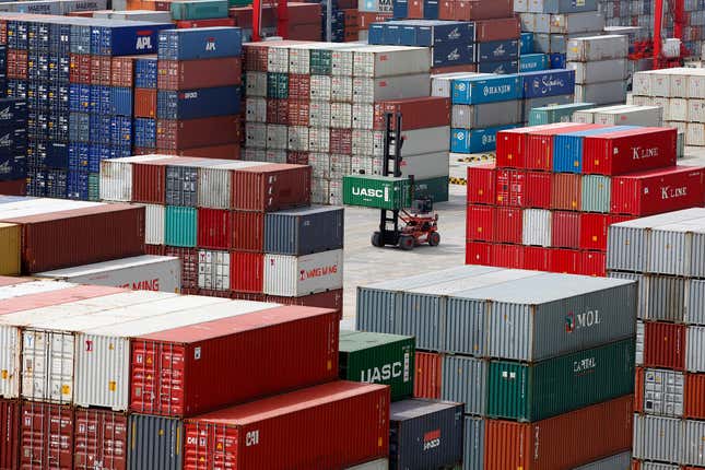 Shipping containers at a port in Shanghai