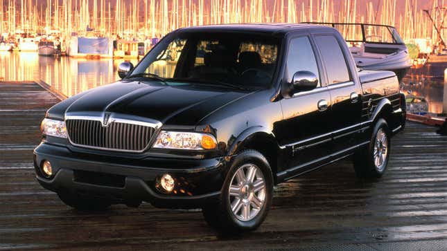 A photo of a black Lincoln Blackwood pickup truck. 