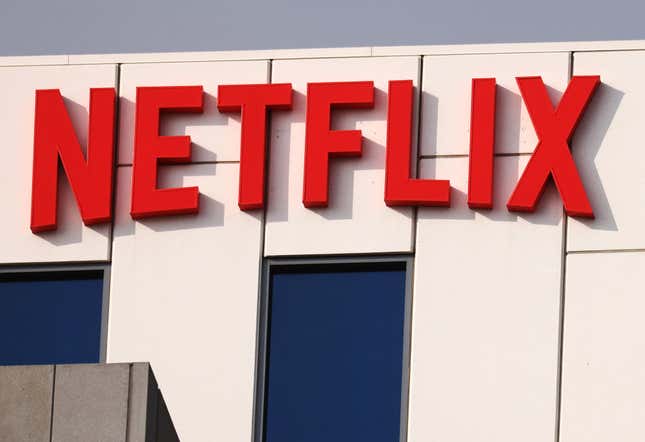 The Netflix logo is displayed at Netflix’s Los Angeles headquarters on October 07, 2021 in Los Angeles, California. 