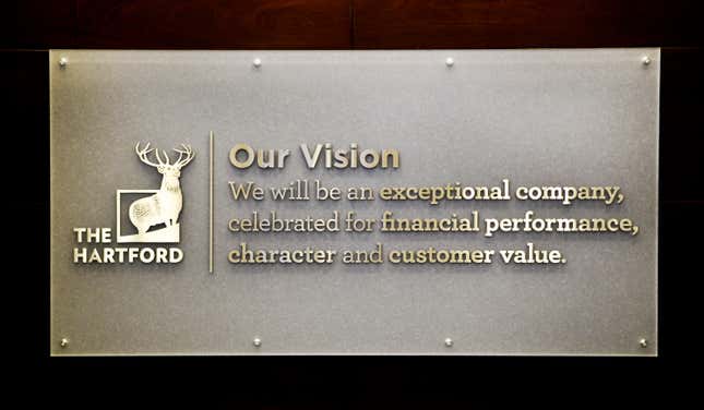 A plaque of Hartford's company vision