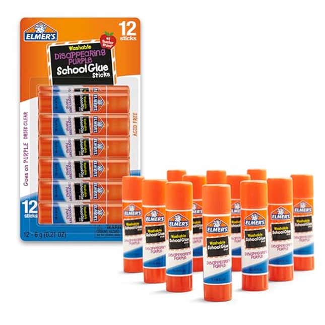 Image for article titled Elmer's Disappearing Purple School Glue Sticks Washable 6 Grams 12 Count, Now 25% Off