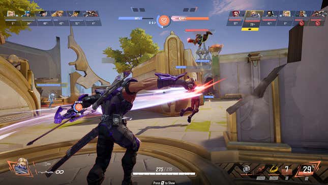 Hawkeye attacks various enemies in front of him.