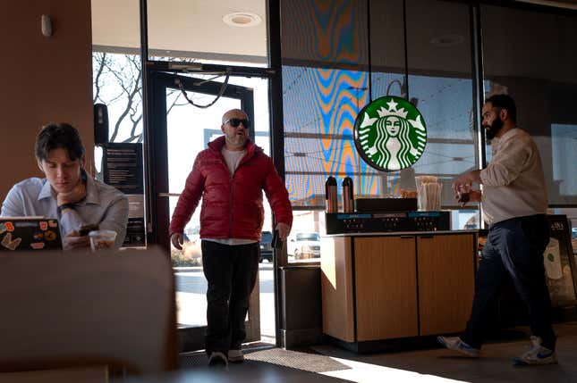 Customers at a Starbucks in Chicago, Illinois. 