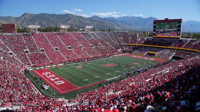 FILE - Weber State and Utah play during an NCAA college football game Rice-Eccles Stadium on Sept. 16, 2023, in Salt Lake City. College athletes in Utah who are looking to profit off their name, image and likeness will have to seek written approval from their school for any business deal exceeding $600 under a bill that received final legislative approval Friday, March 1, 2024, in the state Senate. (AP Photo/Rick Bowmer, File)