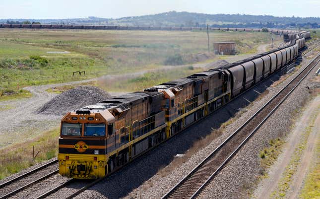 FILE - A coal train travels through the Hunter Valley near Muswellbrook, Australia, Nov. 2, 2021. China has won its near three-year World Trade Organisation dispute with Australia on Tuesday, March 27, 2024, over tariffs on steel products that began during the nadir of the bilateral relationship between the countries. (AP Photo/Mark Baker, File)