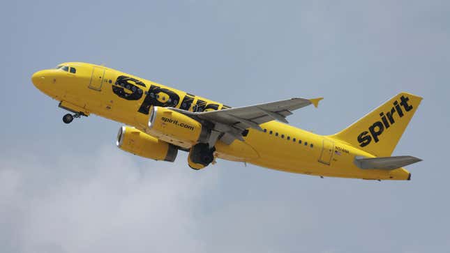 A Spirit airlines plane takes off from Miami International Airport on July 27, 2022 in Miami, Florida.